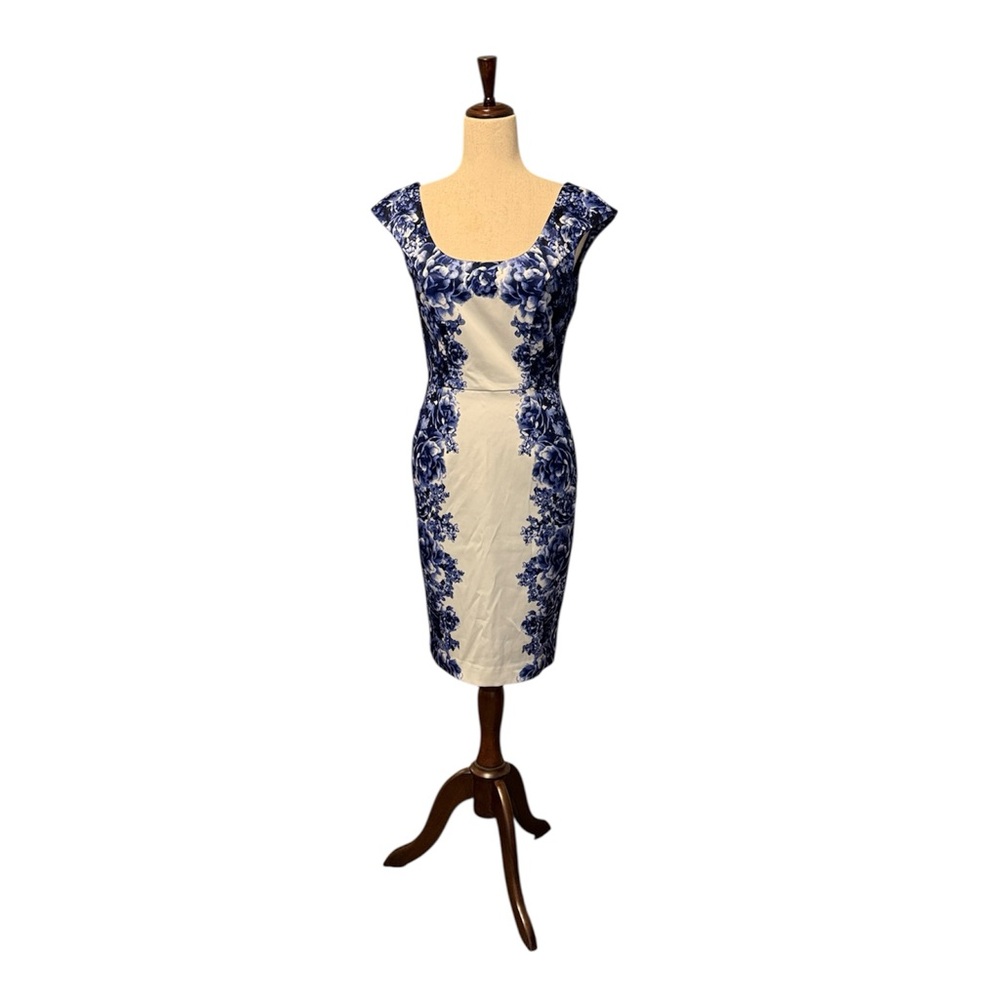 White House Black Market Blue and White Midi Dress